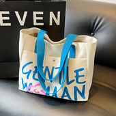 ins超火字母帆布包女大容量包包2025新款 泰国手提购物包托特包潮