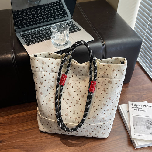 韩系碎花灯芯绒大容量通勤托特包