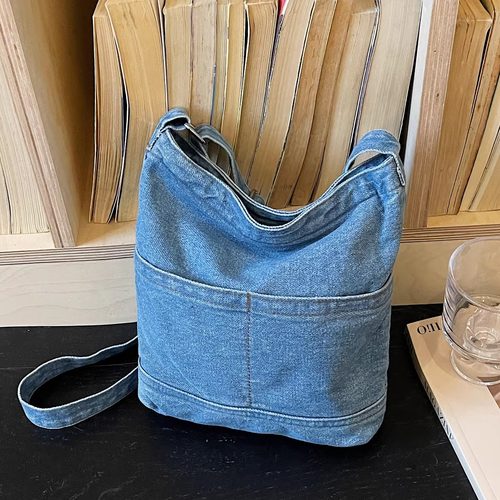 简约复古牛仔斜挎手机包带拉链