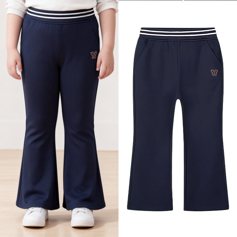 胖女童微喇叭裤烫钻2025冬加绒加肥加大厚儿童裤子宽松大童休闲裤