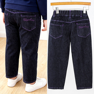 胖女童牛仔裤洋气显瘦加肥加大码儿童裤子亮钻宽松长裤春秋季