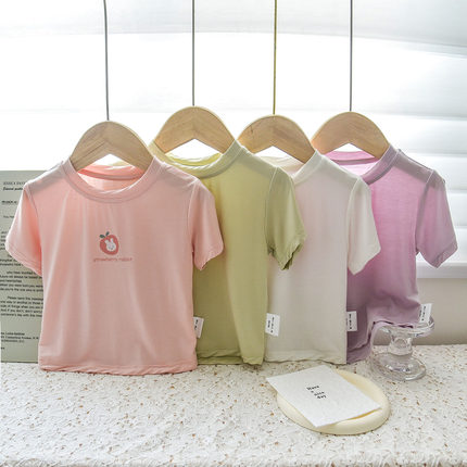 夏季洋气女童宝宝短袖上衣婴儿外穿百搭薄7A抗菌T恤打底衫休闲a类