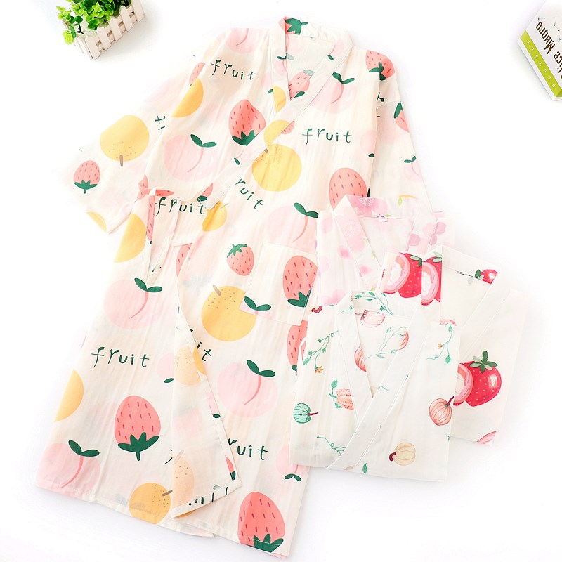 2020年春夏薄款纯棉双层纱布睡袍女长款和服日式浴衣和风睡裙开衫