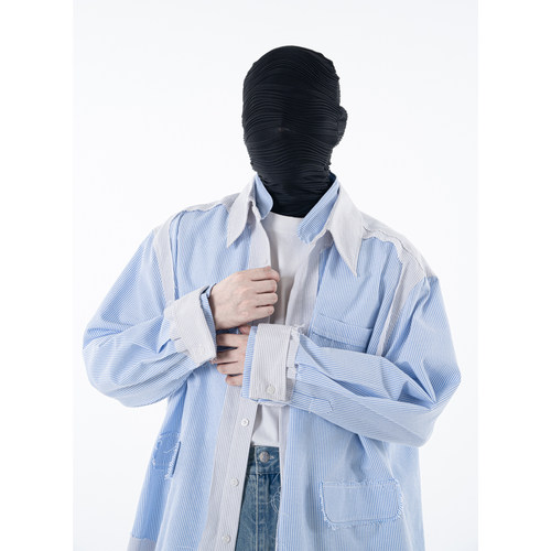 解构主义假两件拼接毛边衬衫