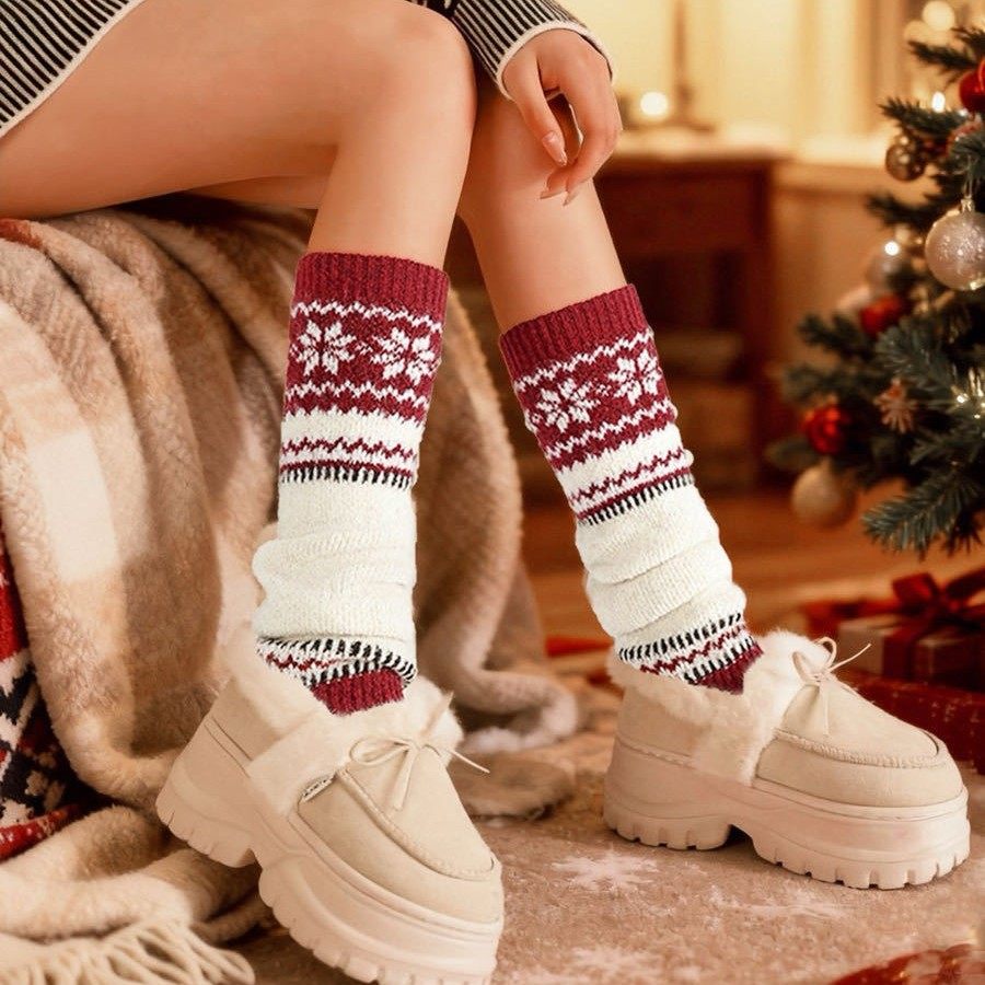 秋冬氛围感红色堆堆袜套女针织腿套新年BI备韩系护脚套靴套,自行车/骑行装备/零配件,袖/腿套/束管带,淘宝优惠券,粉丝福利购,淘宝优惠卷
