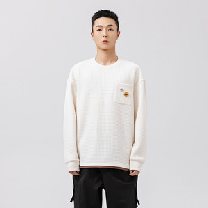 2026春季新款男日系纯色华夫格假两件圆领套头宽松卫衣WY382-F85图片