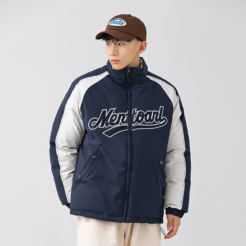 2026冬季新款男日系撞色字母刺绣立领宽松加厚棉服外套MY320-F205,男装棉衣,电商A101（原外27）