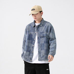 2026春季新款男装日系潮牌贴布格子牛仔外套夹克宽松JK286-F145