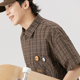 2026夏季新款男装日系复古小格子休闲短袖衬衫宽松衬衣CS218-F75，男装T恤，电商A101（原外27）