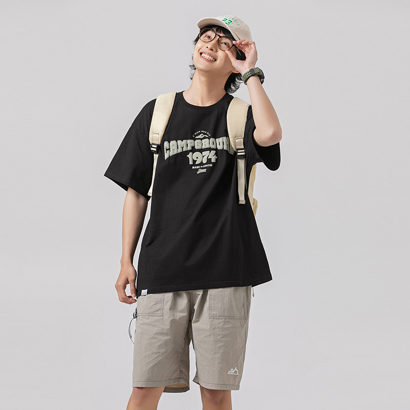 2026夏季新款男装日系潮牌纯色字母印花T恤宽松短袖T818-F38,男装T恤,电商A101（原外27）