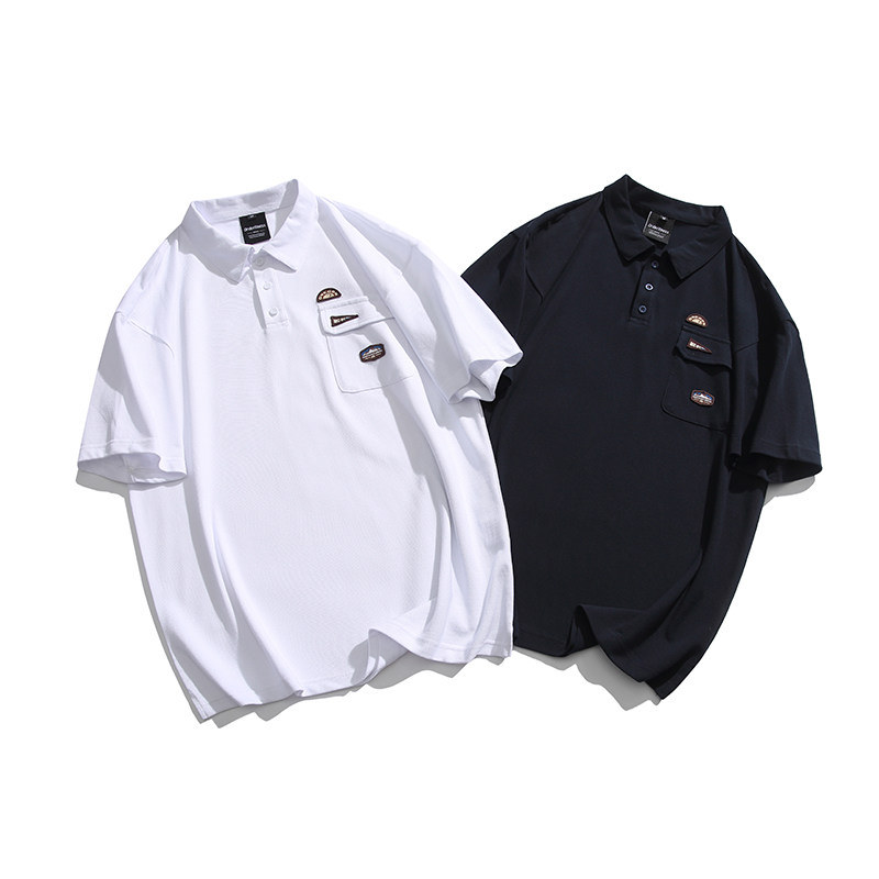2026夏季新款男日系潮牌贴布纯色polo衫宽松翻领短袖T恤PL58-F60,男装T恤,电商A101（原外27）