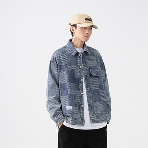 2026春季新款男装日系潮牌贴布格子牛仔外套夹克宽松JK286-F145图片