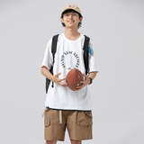 2026夏季新款男日系潮流字母印花假两件短袖宽松圆领T恤T852-F43，男装T恤，电商A101（原外27）