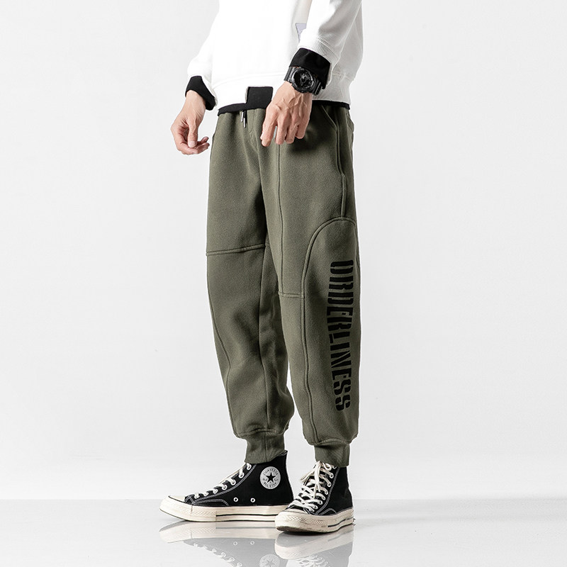 2024冬装日系加绒加厚束脚裤印花运动卫裤休闲裤子男P620-F95,男装休闲裤,电商A213