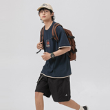 2026夏季新款男日系潮牌人文风景印花假两件短袖宽松T恤T822-F45，男装T恤，电商A101（原外27）