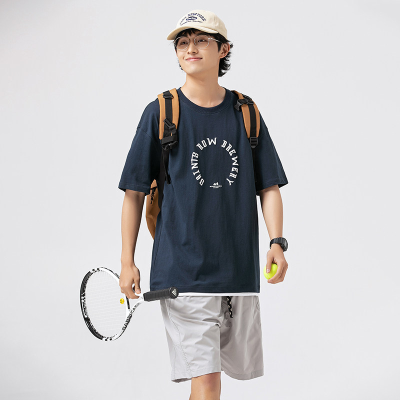 2026夏季新款男日系潮流字母印花假两件短袖宽松圆领T恤T852-F43,男装T恤,电商A101（原外27）