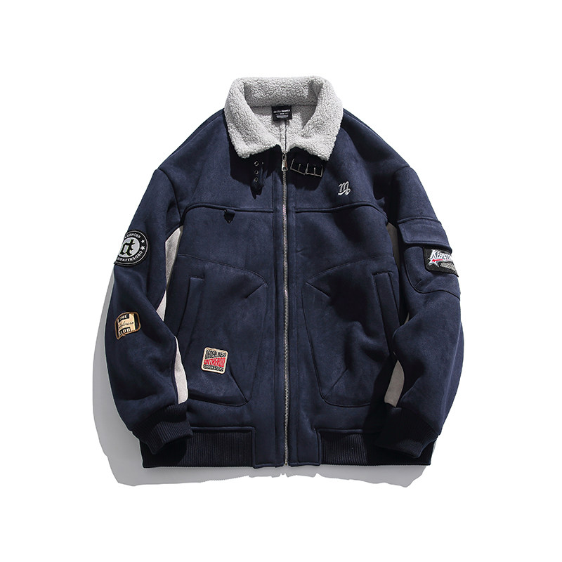 2026冬季新款男装日系复古潮流贴布宽松鹿皮绒加厚外套MY306-F215,女装短外套,电商A101（原外27）