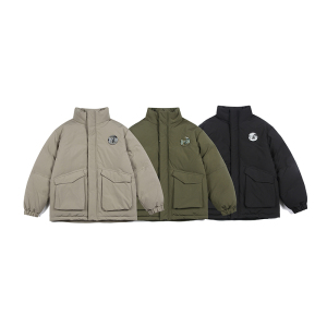 2026冬季新款男日系潮牌宽松休闲立领工装棉服加厚外套MY316-F185,黑色的工装裤搭配五分袖男图片