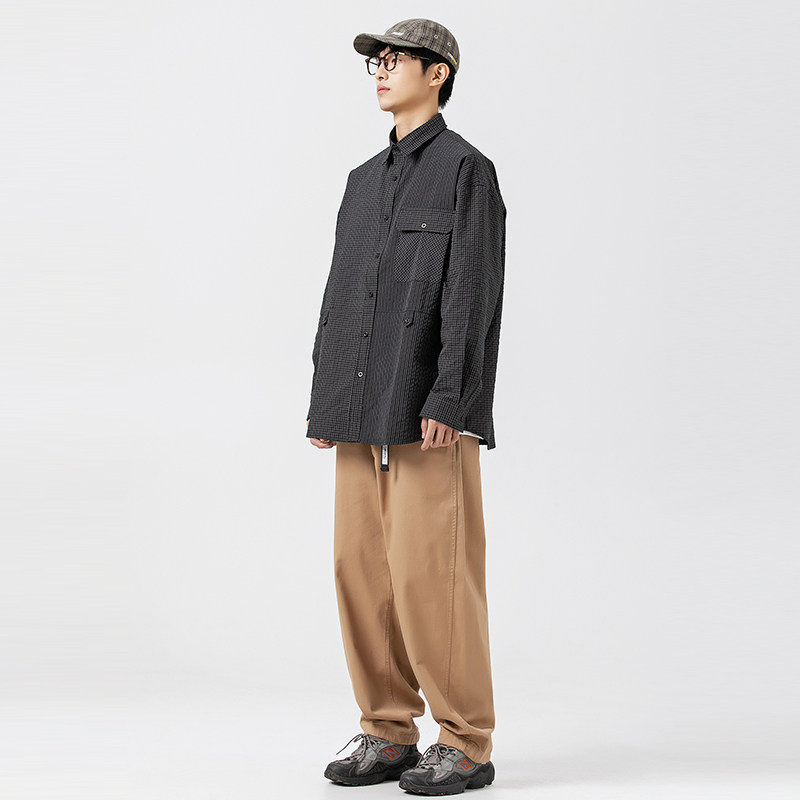 2026秋季新款男装日系潮牌小格子长袖衬衫宽松休闲衬衣CS230-F78,男装衬衫,电商A101（原外27）