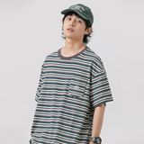 2026夏季新款男装日系原创潮牌宽松休闲条纹短袖圆领T恤T826-F50，男装T恤，电商A101（原外27）