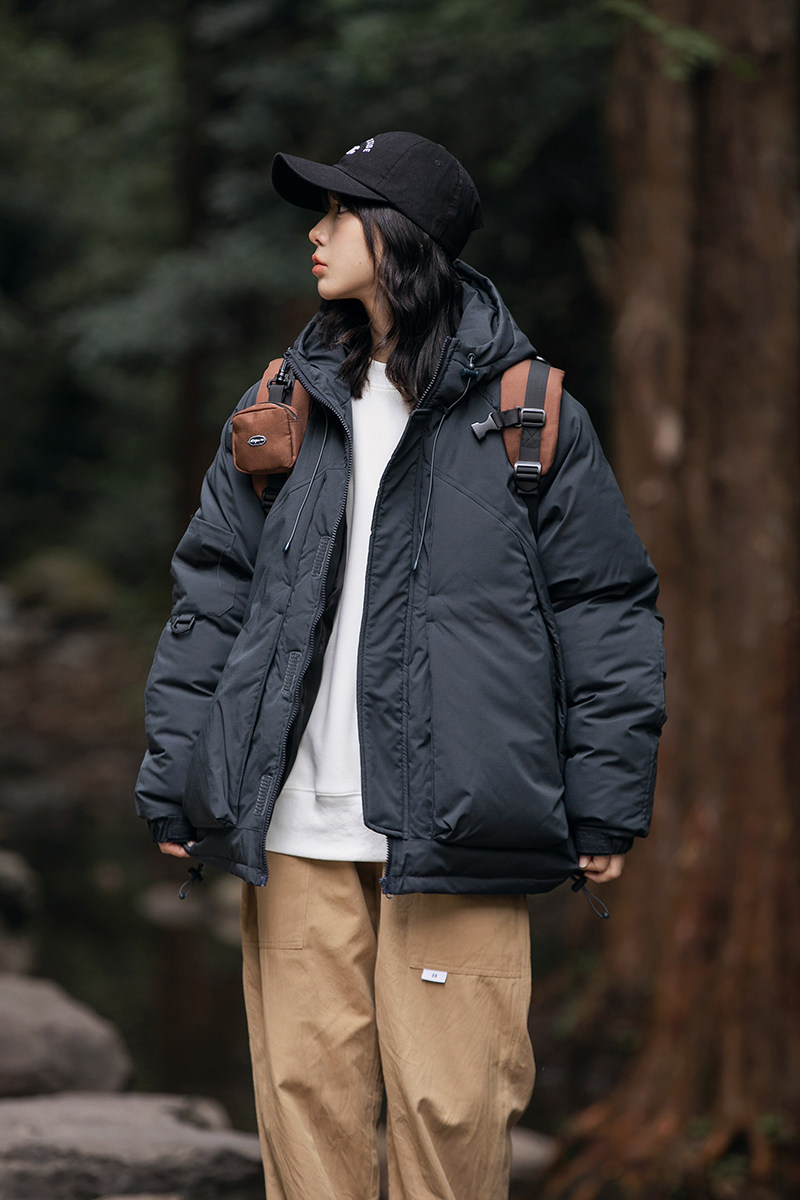 2026冬季新款男日系潮牌纯色宽松休闲连帽棉服加厚外套MY326-F195图片