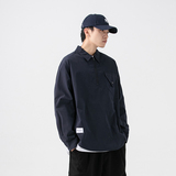 2026春季新款男装日系纯色宽松休闲贴布衬衫半拉链衬衣CS160-F85，男装衬衫，电商A101（原外27）