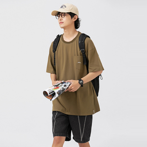 2026夏季新款男装日系潮牌纯色圆领宽松短袖休闲T恤半袖T836-F43图片