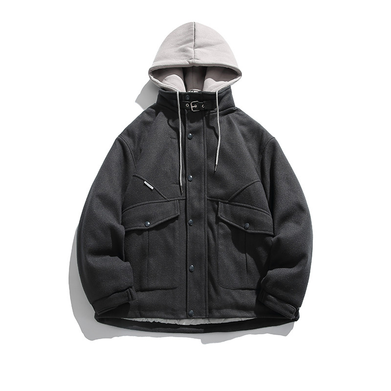 2026冬季新款男日系假两件工装连帽加厚毛呢外套棉服MY300-F195,男装棉衣,电商A101（原外27）