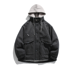2026冬季新款男日系假两件工装连帽加厚毛呢外套棉服MY300-F195图片