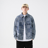 2026春季新款男装日系潮牌贴布格子牛仔外套夹克宽松JK286-F145，男装工装外套，电商A101（原外27）
