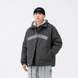2026冬新款男日系字母刺绣菱形格翻领加厚棉衣宽松外套MY270-F155，男装棉衣，电商A101（原外27）