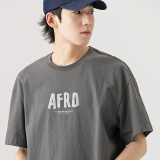 2026夏季新款男装日系潮牌纯色宽松圆领短袖字母印花T恤T806-F40，男装T恤，电商A101（原外27）