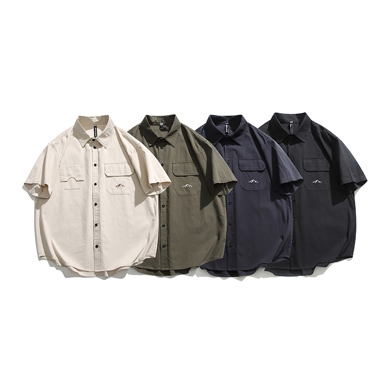 2024夏季新款男装日系潮牌纯色宽松短袖衬衫休闲衬衣CS220-F75，男装衬衫，电商A101（原外27）