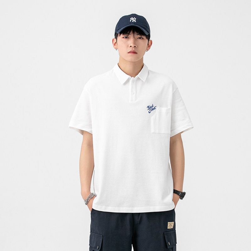 2026夏季新款男装日系基础款白色字母刺绣POLO衫短袖T恤PL36-F60图片