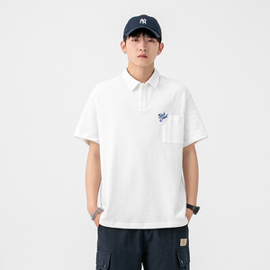 2026夏季新款男装日系基础款白色字母刺绣POLO衫短袖T恤PL36-F60图片