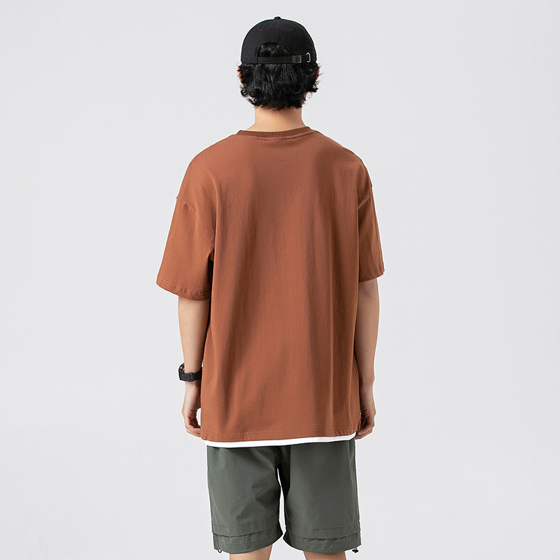 2026夏季新款男日系潮流字母印花假两件短袖宽松圆领T恤T852-F43,男装T恤,电商A101（原外27）