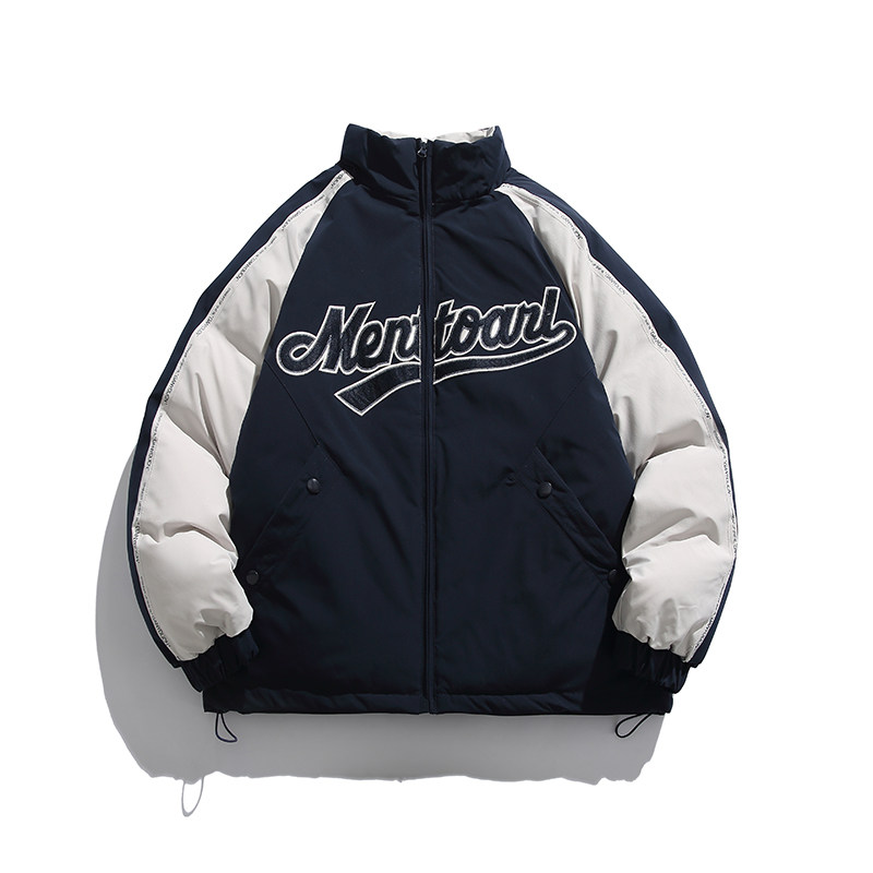 2026冬季新款男日系撞色字母刺绣立领宽松加厚棉服外套MY320-F205,男装棉衣,电商A101（原外27）