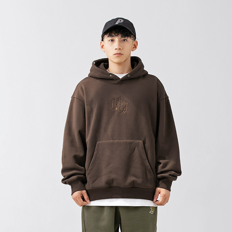 2026冬季新款男装日系字母刺绣摇粒绒加绒加厚连帽卫衣WY370-F95,男装卫衣,电商A101（原外27）