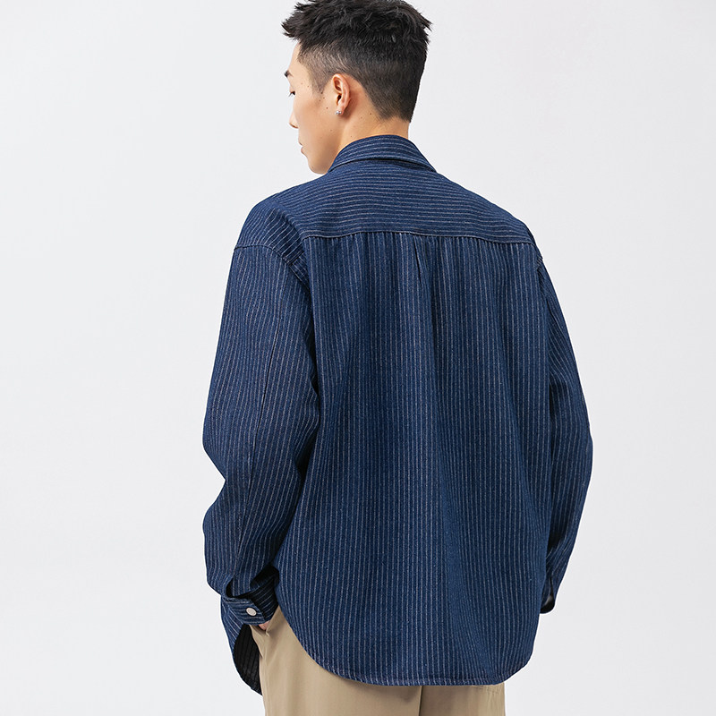 2026春季新款男装日系潮牌长袖条纹牛仔衬衫休闲衬衣CS192-F95,男装衬衫,电商A101（原外27）