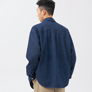 2026春季新款男装日系潮牌长袖条纹牛仔衬衫休闲衬衣CS192-F95图片