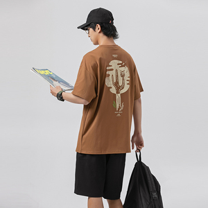 2026夏季新款男装日系潮牌趣味仙人掌印花短袖宽松T恤T820-F38图片