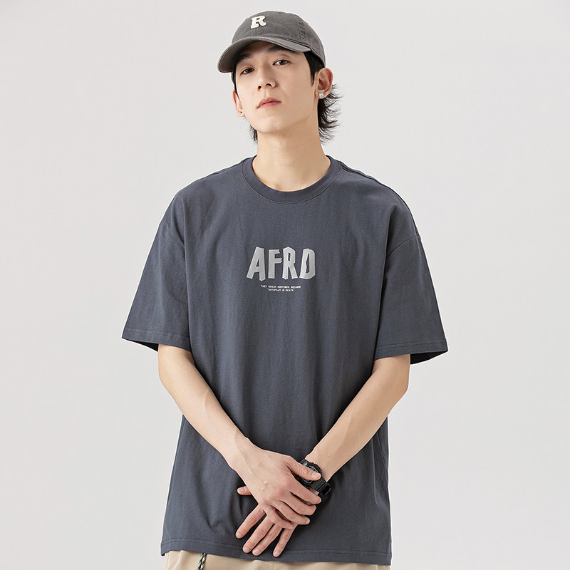 2026夏季新款男装日系潮牌纯色宽松圆领短袖字母印花T恤T806-F40,男装T恤,电商A101（原外27）