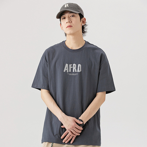 2026夏季新款男装日系潮牌纯色宽松圆领短袖字母印花T恤T806-F40图片