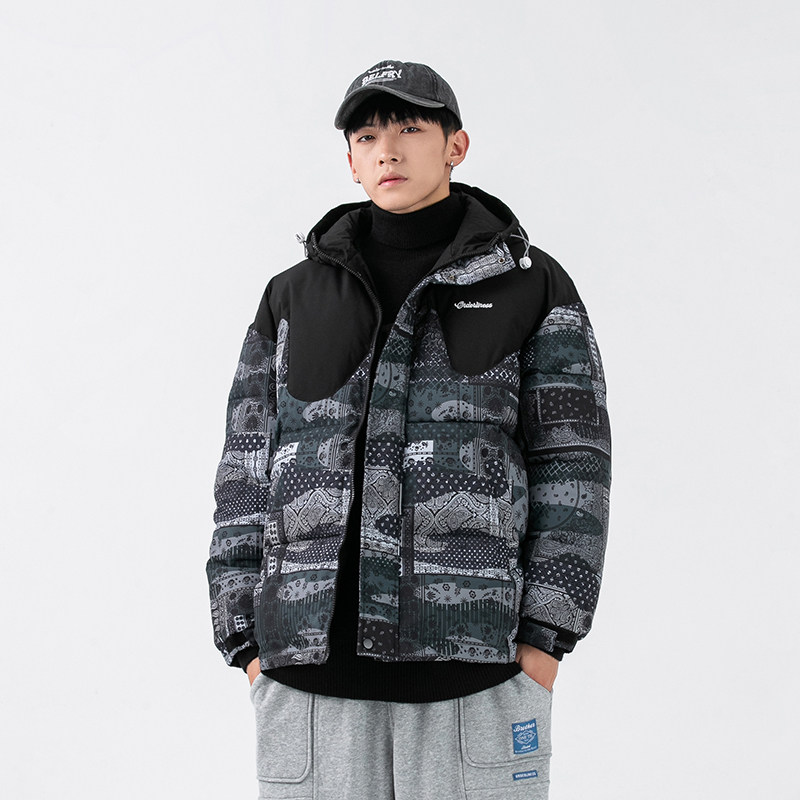 2026冬季新款男日系花色拼接撞色连帽棉服外套休闲棉衣MY258-F195,男装棉衣,电商A101（原外27）