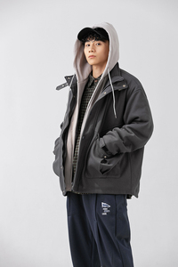 2026冬季新款男日系假两件工装连帽加厚毛呢外套棉服MY300-F195图片