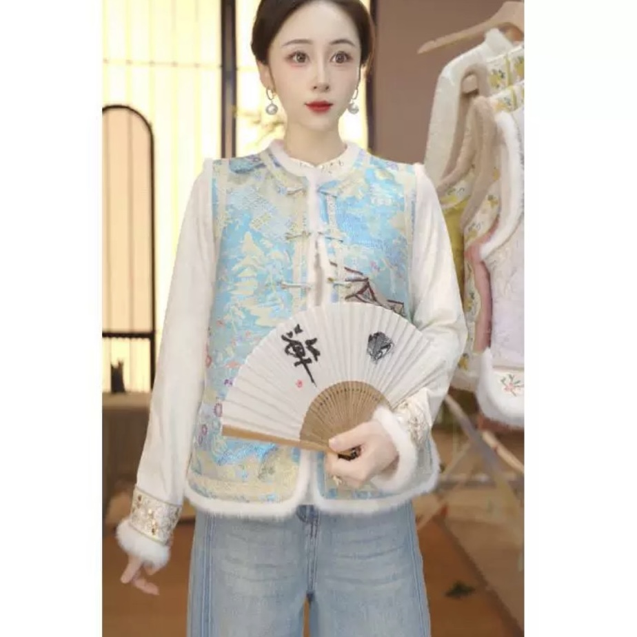 新中式国风夹棉马夹背心女装秋冬季加厚保暖气质百搭马甲背心坎肩