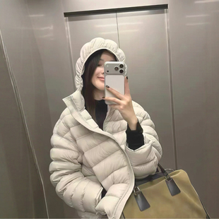 排骨羽绒服女2025冬季新款白鸭绒时尚连帽保暖小个子短款泡芙外套