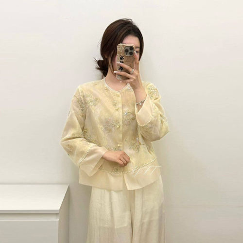 2026春夏季新中式国风外套女装刺绣钉珠亮片防晒衣欧根纱网纱上衣