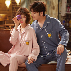 情侣睡衣春秋季纯棉长袖开衫女套装韩版休闲男士加大码秋冬家居服