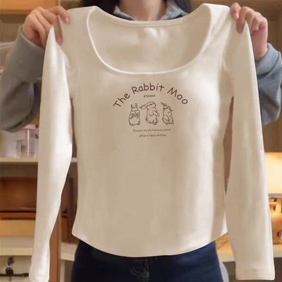 德绒长袖t恤女短款秋冬2025新款方领加厚保暖上衣女打底衫女内搭